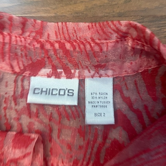 Chicos Red Sheer Button Up Blouse Size 2 - Picture 2 of 5